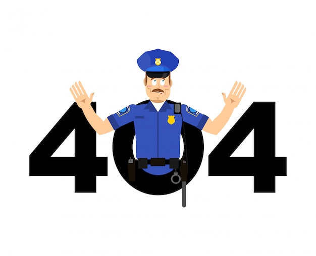 Vector error 404, page not found for website with policeman