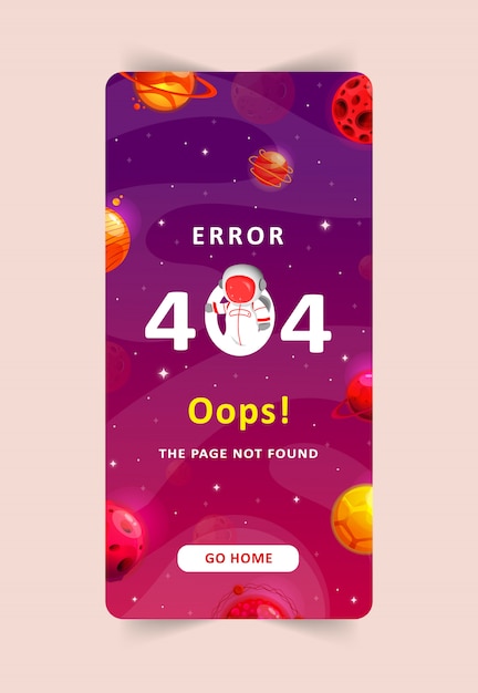 Ошибка 404 - страница не найдена. космические исследования современного фона. мобильный шаблон