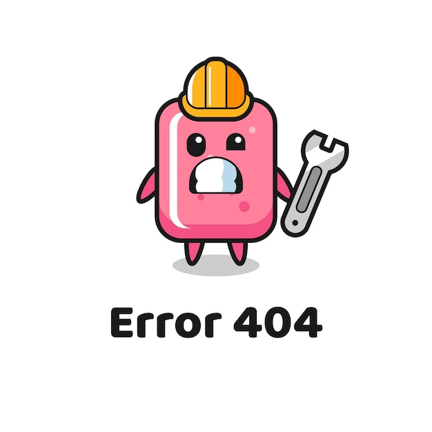 Errore 404 con la simpatica mascotte di gomma da masticare, design in stile carino per maglietta, adesivo, elemento logo