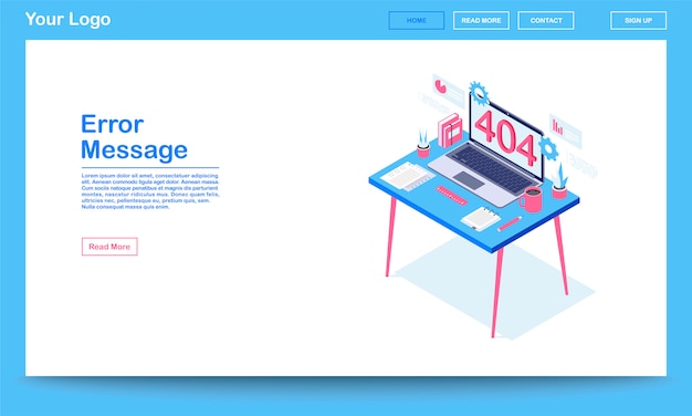 Error message isometric landing page template.