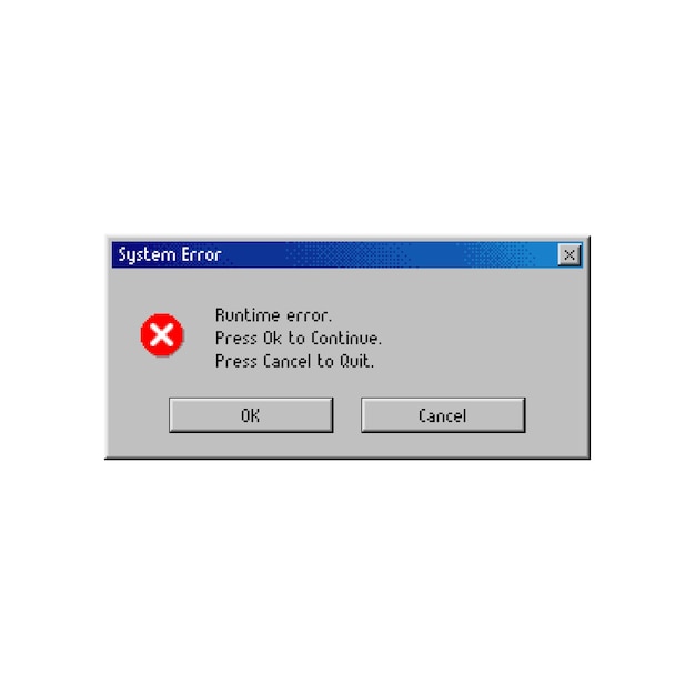 Error message window on computer system warning