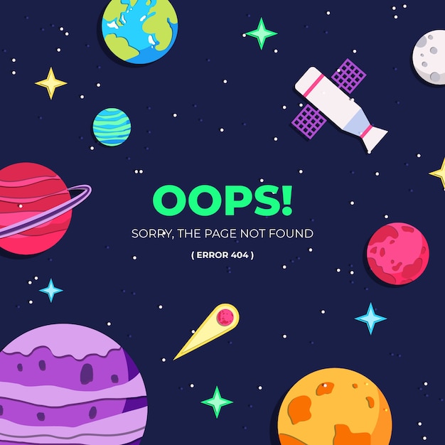 Error template page, space background in paper style.