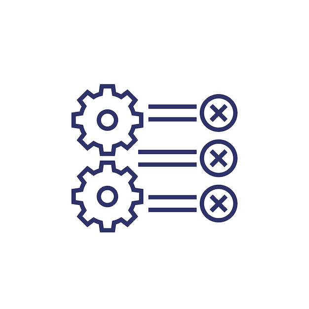 Errors in process line icon with gears