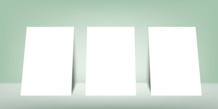 Vector ertical format white paper card on gray background with shadow