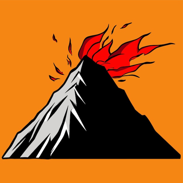 Erupting mountain spews fiery ash into the sky vector illustration