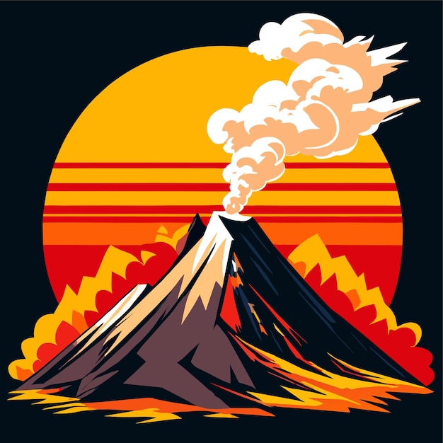 Erupting mountain spews fiery ash into the sky vector illustration