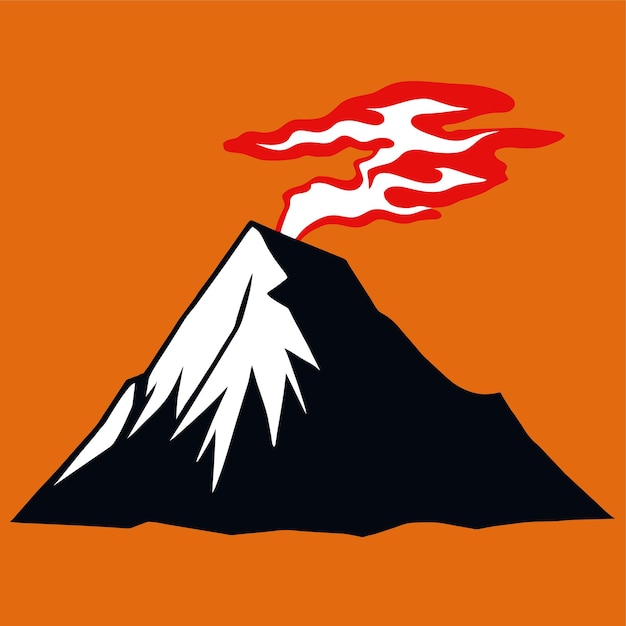 erupting mountain spews fiery ash into the sky vector illustration