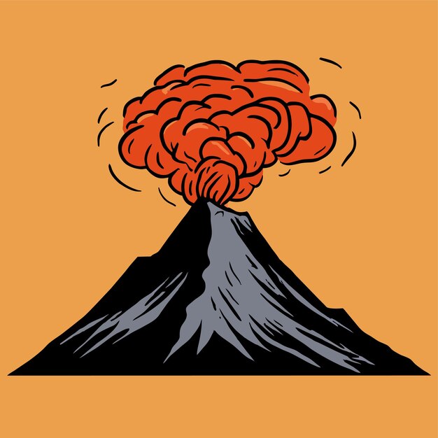 Вектор Извергающаяся гора извергает огненный пепел в небо векторная иллюстрация