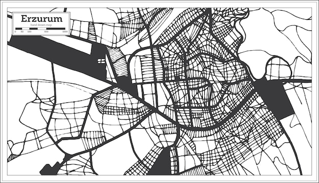 Vector erzurum turkije stadskaart in zwart-witte kleur in retro-stijl overzichtskaart