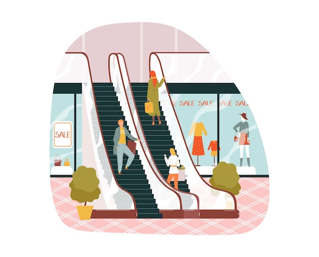 Escalator staircase elevator staircase shopping mall fast walking speed public movement design flat
