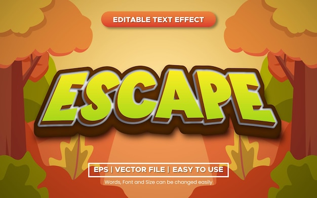 Escape text effect editable with cute cartoon text 3d style and forest background