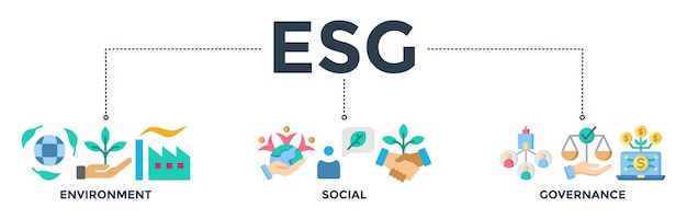 Векторная иллюстрация веб-иконки баннера ESG для социального управления окружающей средой