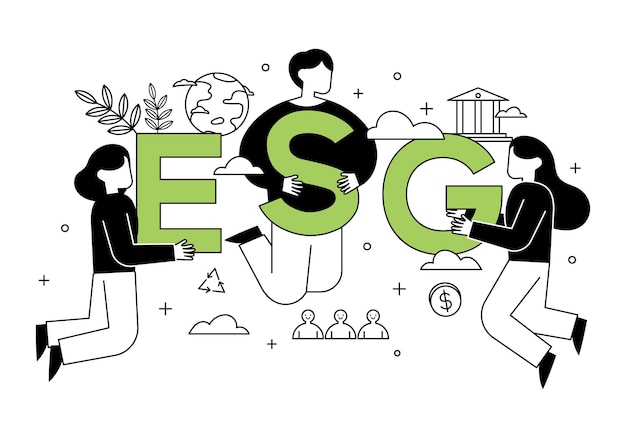 ESG-beheer Milieu Sociaal en Governance Business concept vector lijn illustratie