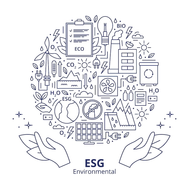 ESG environmental criteria icons arranged in a circle shape Vector illustration