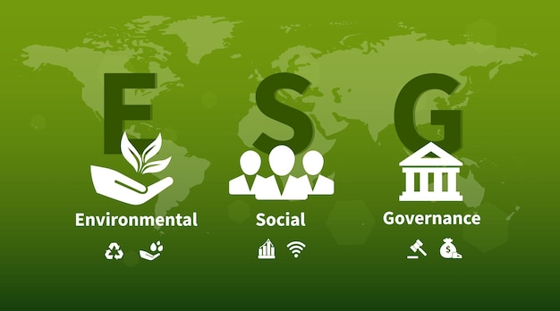 Vettore banner esg - environmental, social and corporate governance tecnologia dell'informazione green business