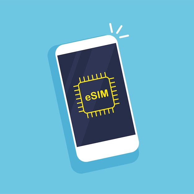 eSIM-technologieconcept Ingebedde simkaart in smartphone Vectorillustratie in trendy platte stijl