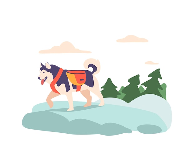 Eskimo Dog In Mountains Strong And Resilient Breed Of Dog Perfectly Suited For The Harsh Conditions Of The Mountainous Regions With A Thick Coat And Excellent Endurance Cartoon Vector Illustration