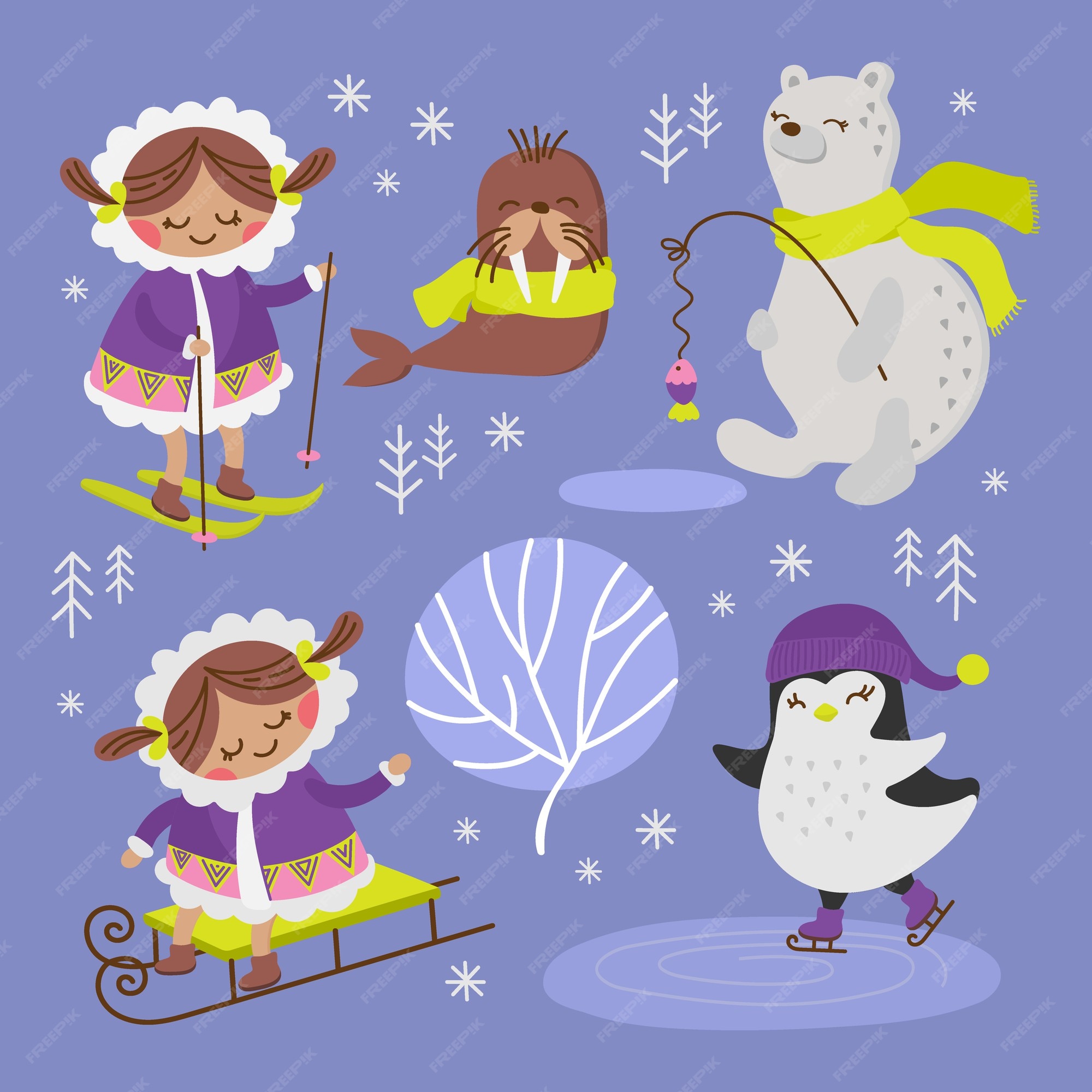 Premium Vector | Eskimo walrus alaska winter cartoon comic funny animal flat design holiday hand drawn illustration Premium Vector | Eskimo walrus alaska winter cartoon comic funny animal flat design holiday hand drawn illustration