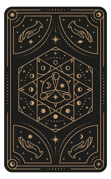 Vector esoteric card design golden astrological symbols on black background