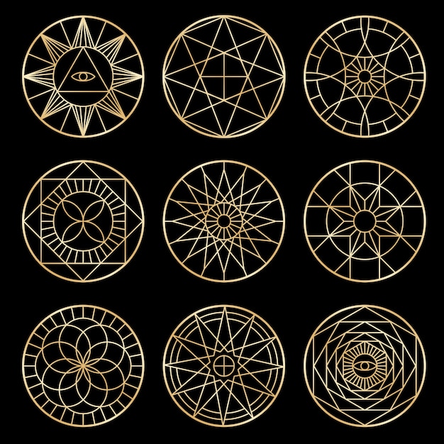 Vector esoteric geometric pentagrams. spiritual sacred mystical symbols