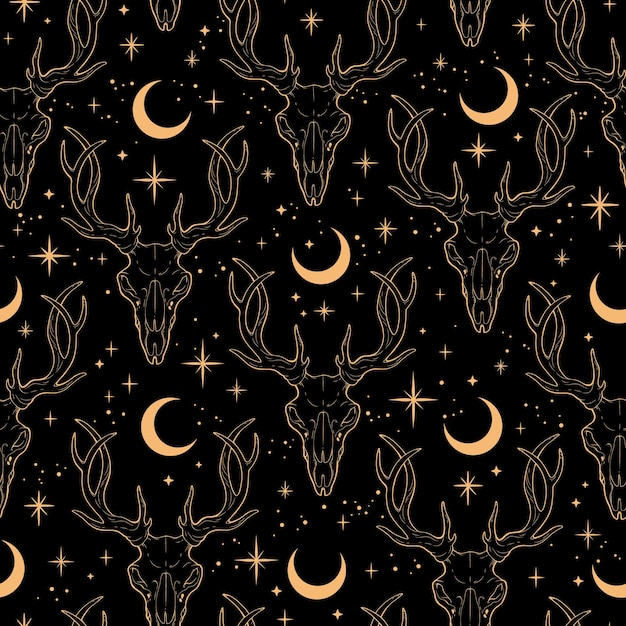 Vector esoteric golden seamless deer skull ornament