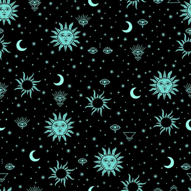 Vector esoteric vector seamless pattern sun moon and stars