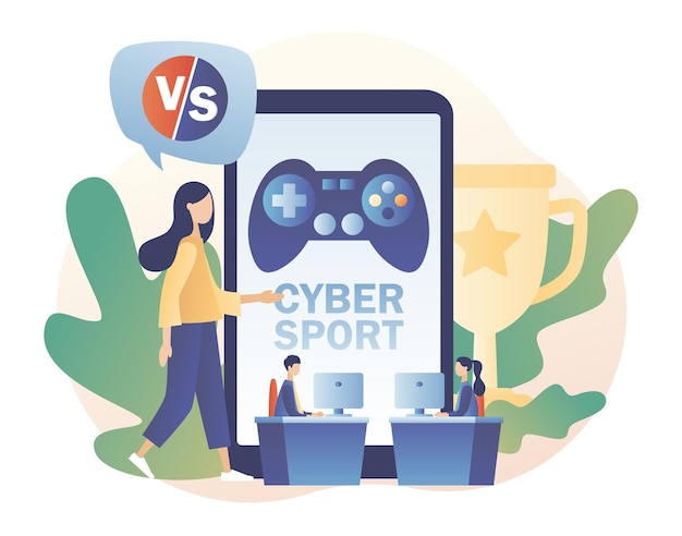 Vector esport- en cybersportconcept professionele gamers bij online toernooien voor videogames