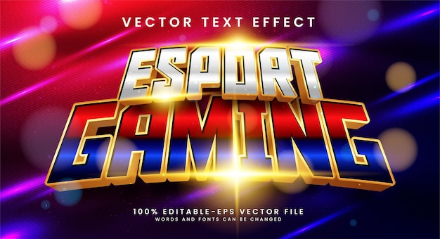 Esport gaming editable text style effect with red and blue color. 3D vector text