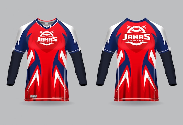 Esport gaming t shirt jersey template, uniform, front and back view