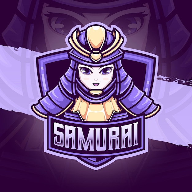 Esport logo cute samurai character icon