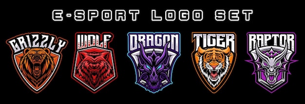 Insieme del pacchetto della mascotte del design del logo esport