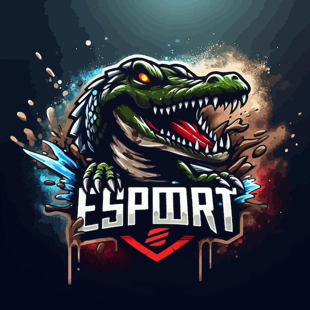 Un logo esport di un coccodrillo di polvere e acqua