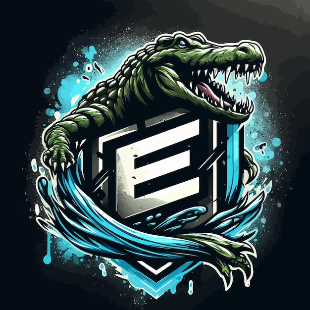 an esport logo of a dust and water crocodile