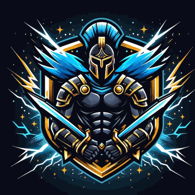 an esport logo of gladiator withthunder effect