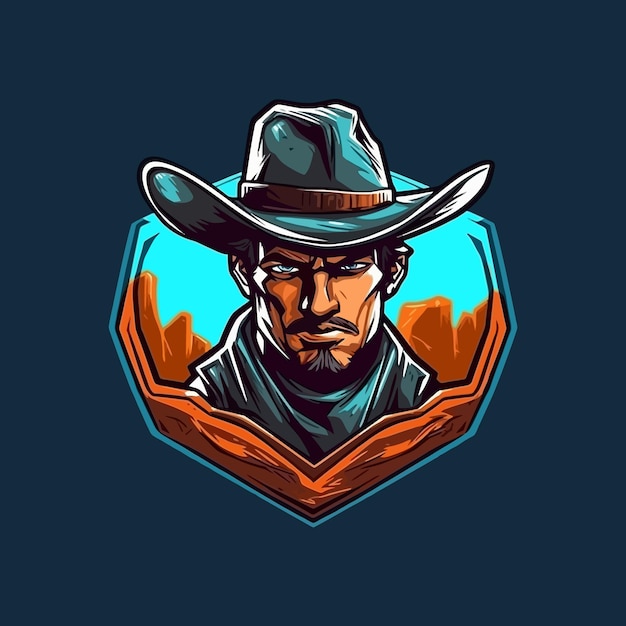 Illustrazione vettoriale cowboy con logo in stile esport