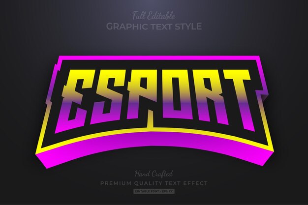 Vettore esport team gradient editable text effect font style