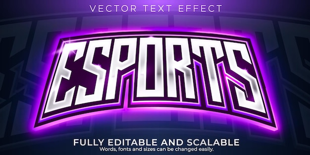 Vector esport-teksteffect, bewerkbare gamer en neon-tekststijl