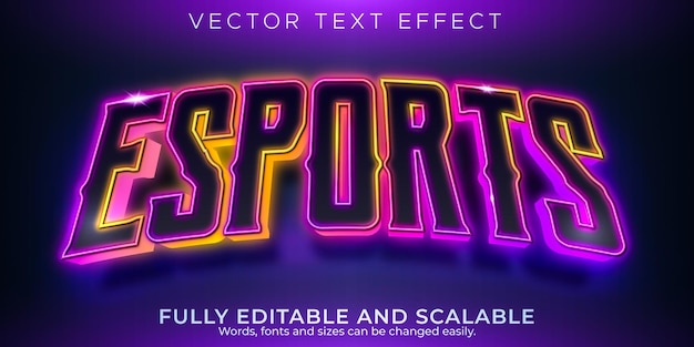 Текстовый эффект киберспорта, редактируемый геймер и неоновый стиль текста