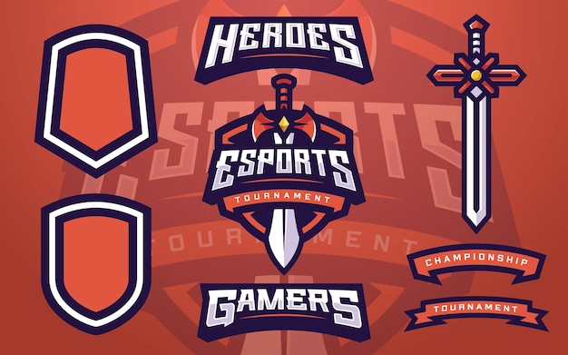 Creatore di modelli di logo per giocatori di esports con sword for gaming team