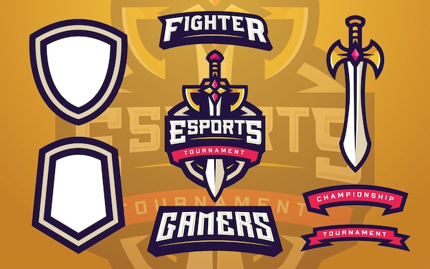 Creatore di modelli di logo per giocatori di esports con sword for gaming team