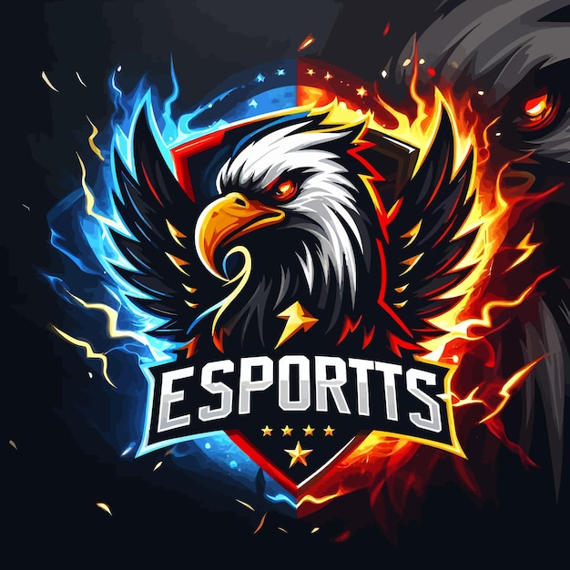 Vector an esports logo of a black eagle with sparkling blue and gold thunder