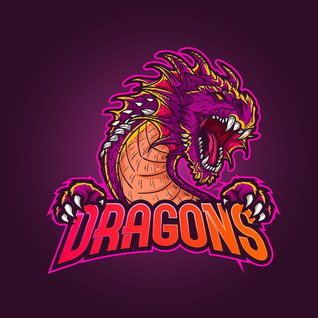 Logo della mascotte di esports, mascotte del drago dell'illustrazione