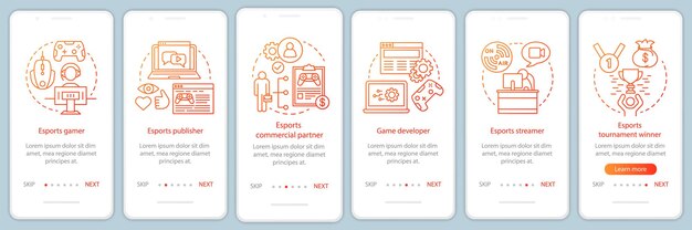 Esports onboarding mobiele app paginascherm vectorsjabloon