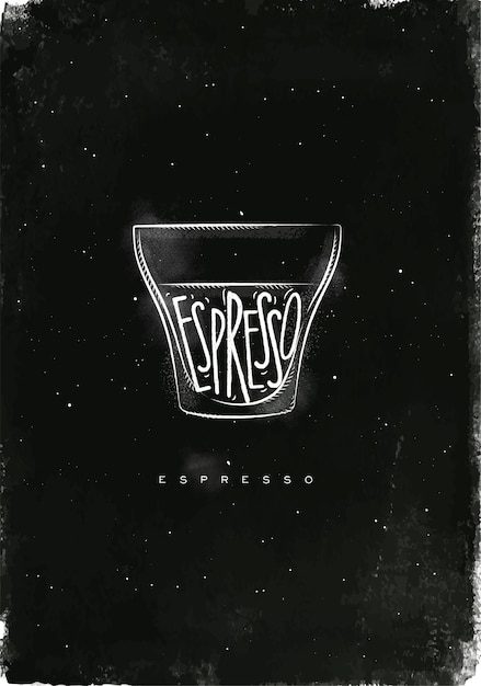 Чашка эспрессо с надписью эспрессо в винтажном графическом стиле, рисунок мелом на фоне классной доски