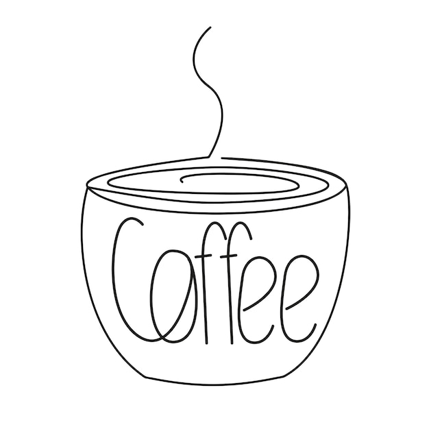 espresso cup line art one line drawing of coffee cup with lettering isolated object on white background