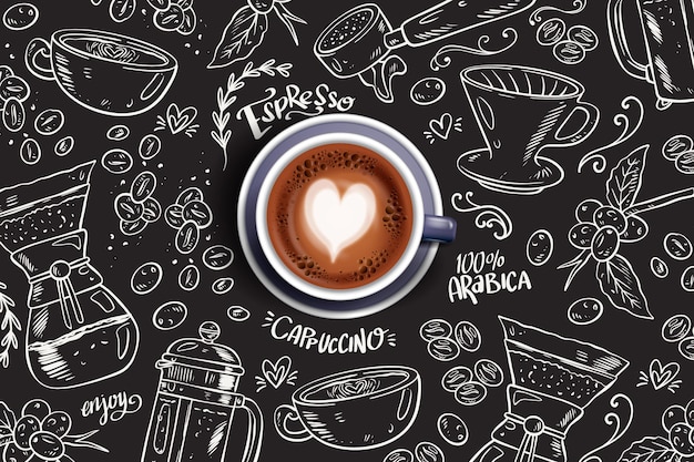 Espresso koffiekopje met hartvormig schuim
