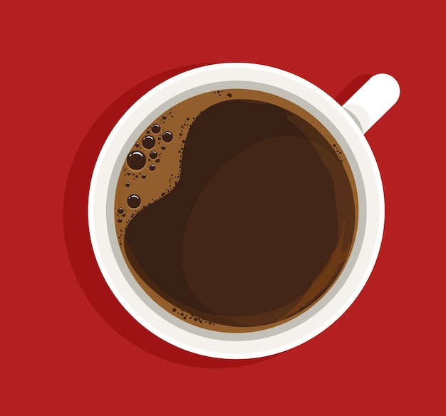 Espresso in white cup top view realistic illustration. Fresh americano hot beverage