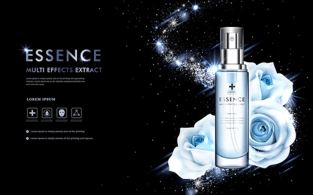 Essence ads with spray bottle isolated on black