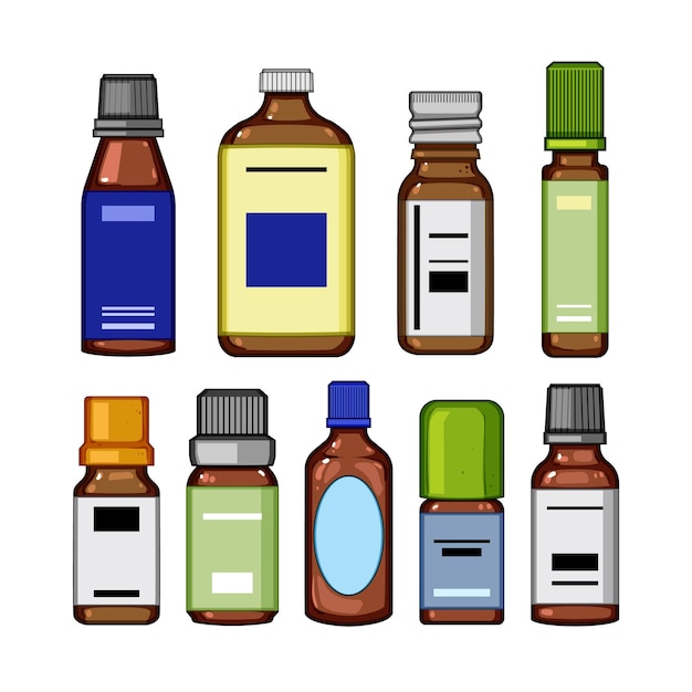 essential oil bottle set cartoon vector illustration