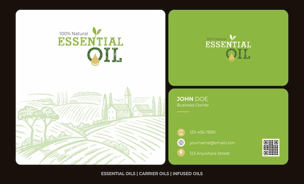 Essential oil logo design with business card design premium vector oil drop logo beauty product logo